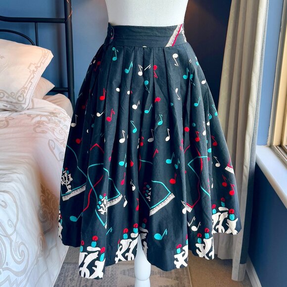 Vintage 1950s Black Piano Music Miss Frizzle Circle Skirt - Picture 1 of 10